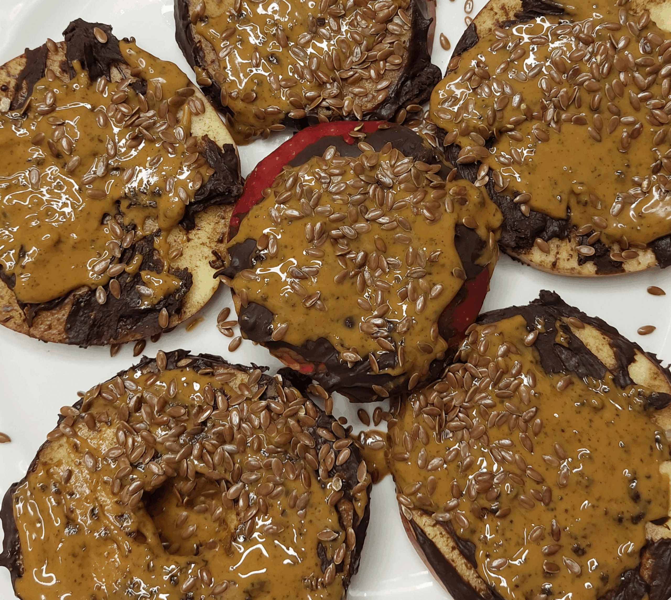 μηλοροδέλες + σοκολάτα + φυστικοβούτυρο + λιναρόσπορο